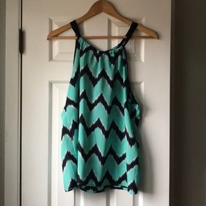Teal/navy tank top with tie back.